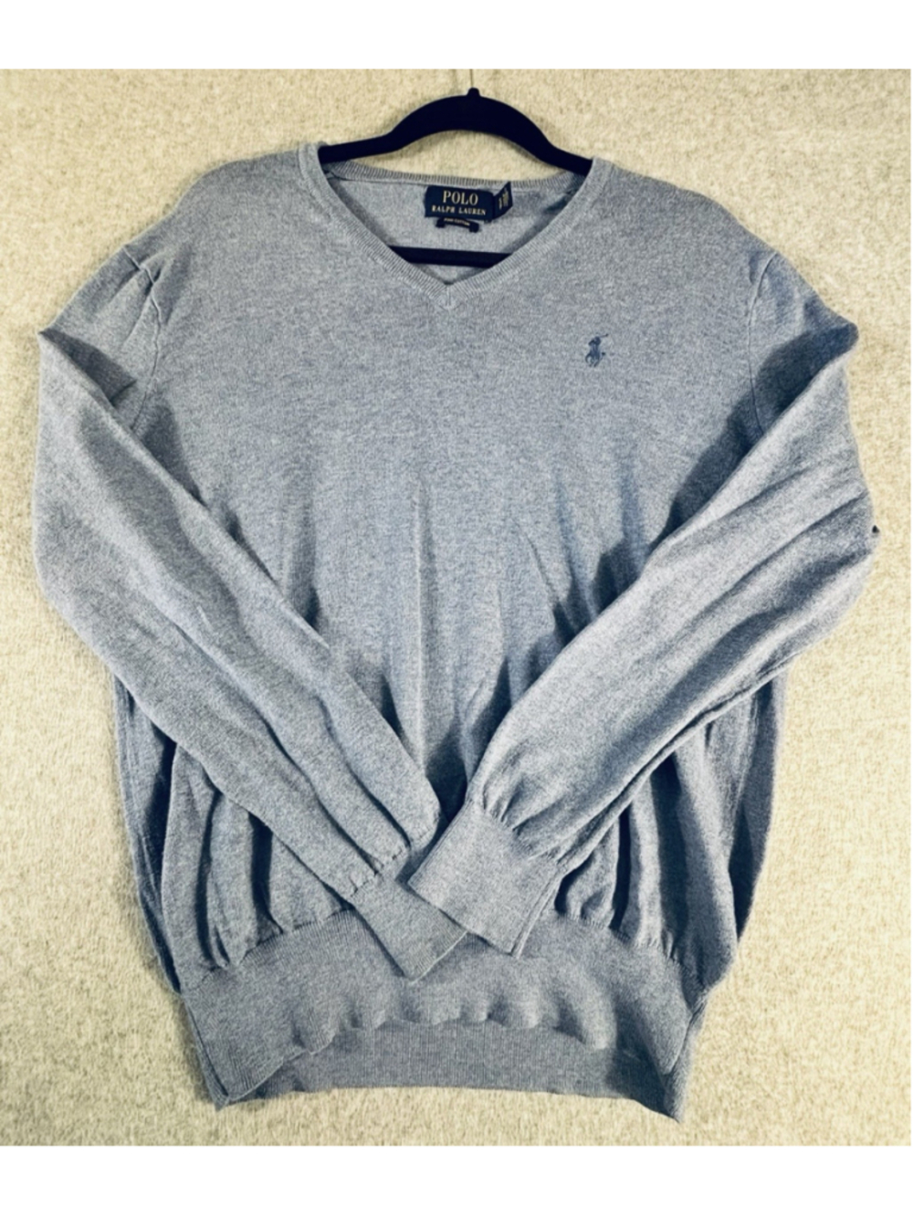 Polo Ralph Lauren Pima Cotton V Neck Sweater Gray Pony Logo Men’s Medium